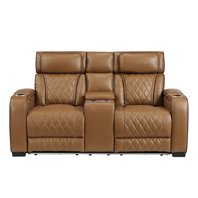 fairway power reclining loveseat brown leather by homelegance 9516BRW-2PWH
