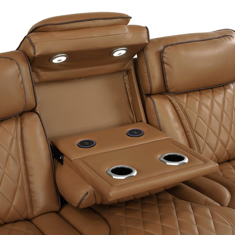 Fairway Power Double Reclining Sofa in Brown Faux Leather | Homelegance - sold by Home Elegance USA