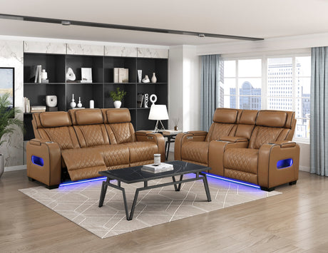Fairway Power Double Reclining Sofa in Brown Faux Leather | Homelegance - sold by Home Elegance USA