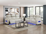 homelegance fairway power reclining sofa and loveseat taupe leather 9516TPE-3PWH and 9516TPE-2PWH room view