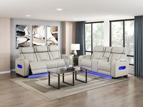 Fairway 2-Piece Power Reclining Sofa and Loveseat Set in Taupe Faux Leather | Homelegance - sold by Home Elegance USA