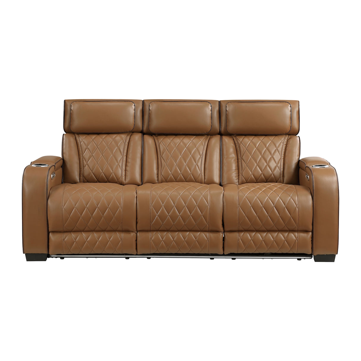 Fairway 2 Piece Power Reclining Sofa and Loveseat Set in Brown Leather | Homelegance