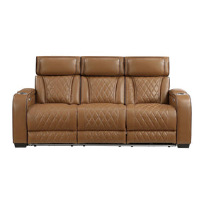 Fairway Power Double Reclining Sofa in Brown Faux Leather | Homelegance - sold by Home Elegance USA