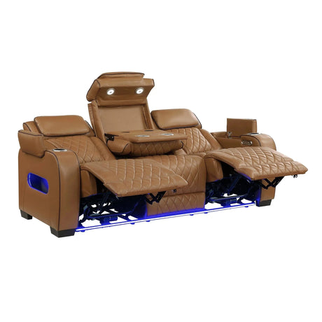 Fairway Power Double Reclining Sofa in Brown Faux Leather | Homelegance - sold by Home Elegance USA