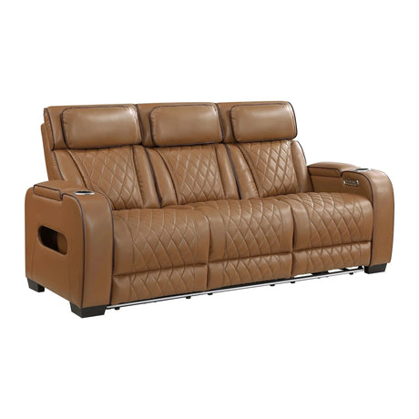 Fairway Power Double Reclining Sofa in Brown Faux Leather | Homelegance - sold by Home Elegance USA