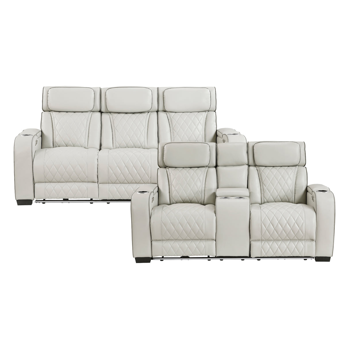 Fairway 2-Piece Power Reclining Sofa and Loveseat Set in Taupe Faux Leather | Homelegance