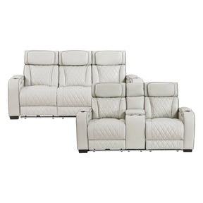 Fairway 2-Piece Power Reclining Sofa and Loveseat Set in Taupe Faux Leather | Homelegance - sold by Home Elegance USA