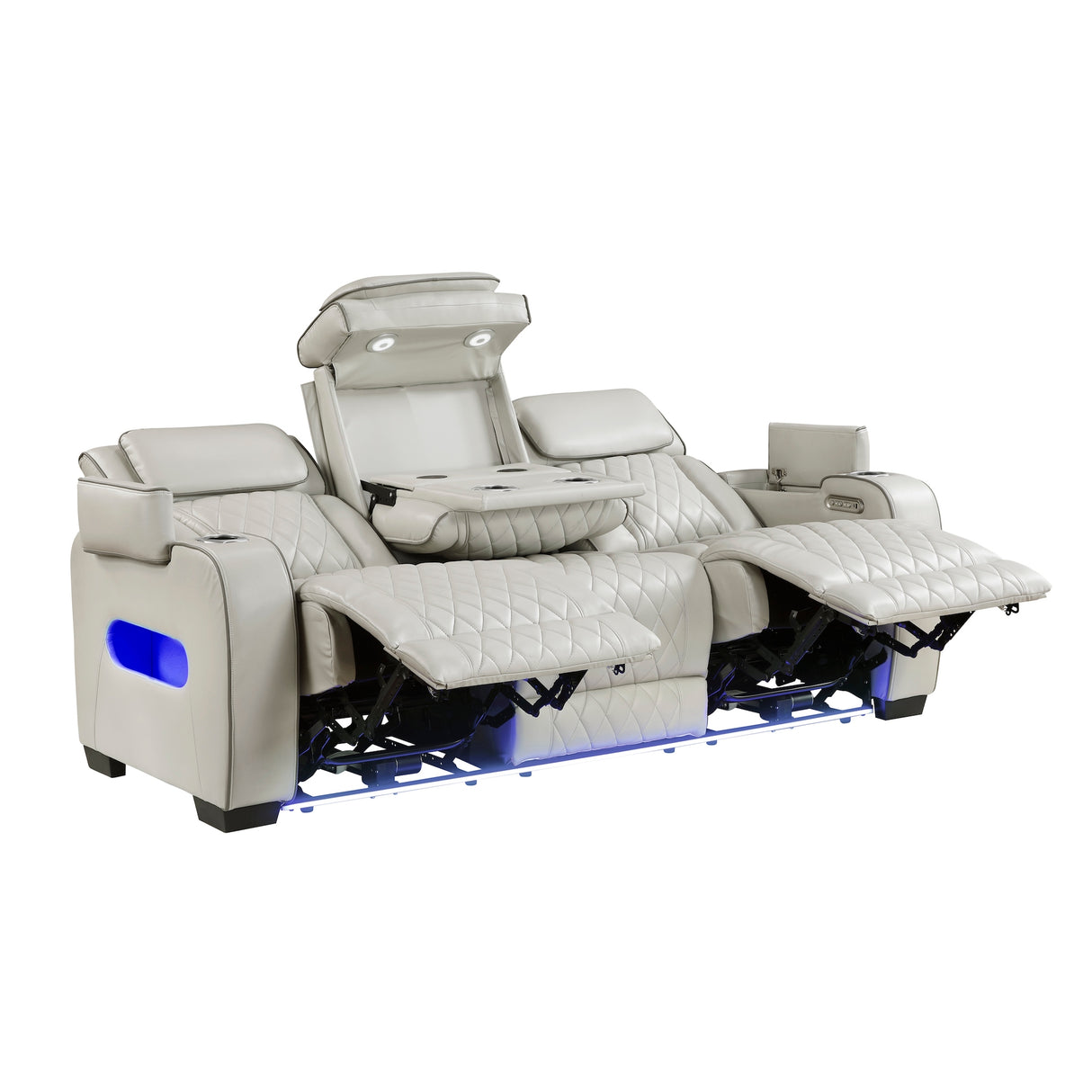 Homelegance Fairway Power Double Reclining Sofa in Taupe 9516TPE-3PWH open