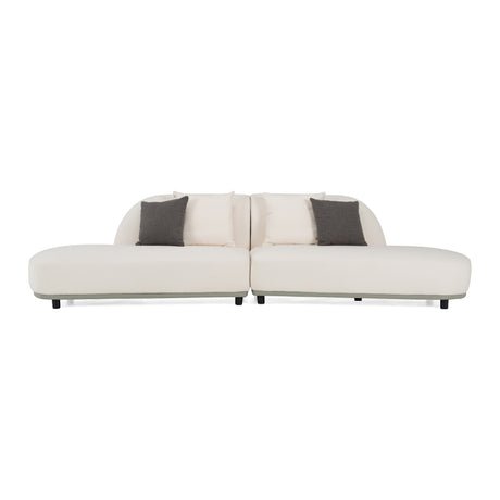 Falcone - Contemporary Off-White + Grey Bonded Leather Curved Sectional Sofa - View Image 1