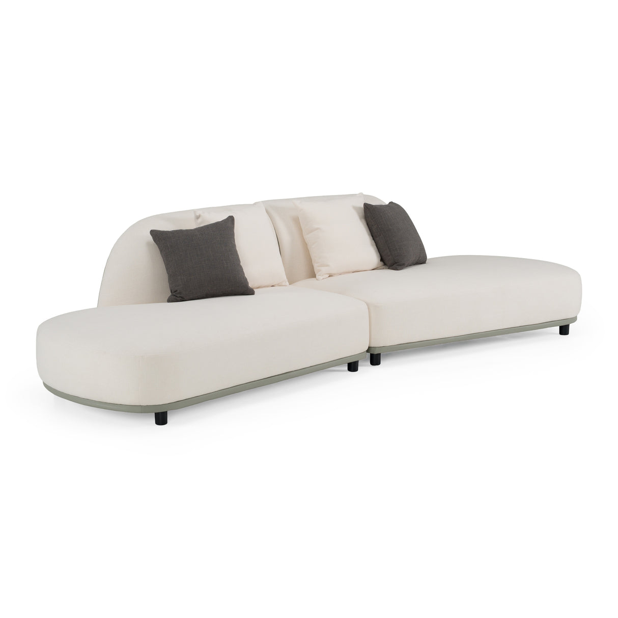 Falcone - Contemporary Off-White + Grey Bonded Leather Curved Sectional Sofa - View Image 1