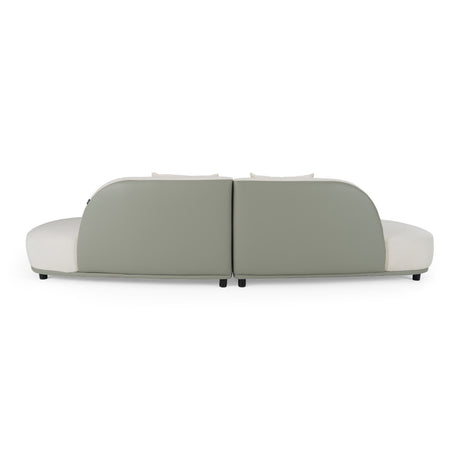 Falcone - Contemporary Off-White + Grey Bonded Leather Curved Sectional Sofa - View Image 1