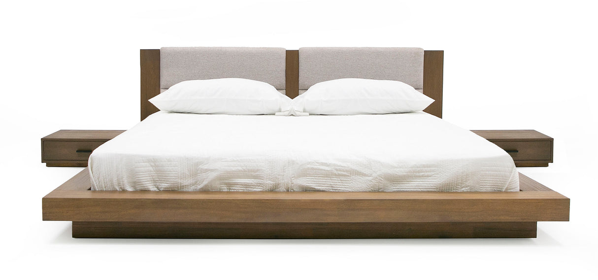 Queen Fantasia - Contemporary Walnut & Grey Bed with Two Nightstands - View Image 1