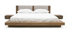 Queen Fantasia - Contemporary Walnut & Grey Bed with Two Nightstands - View Image 1