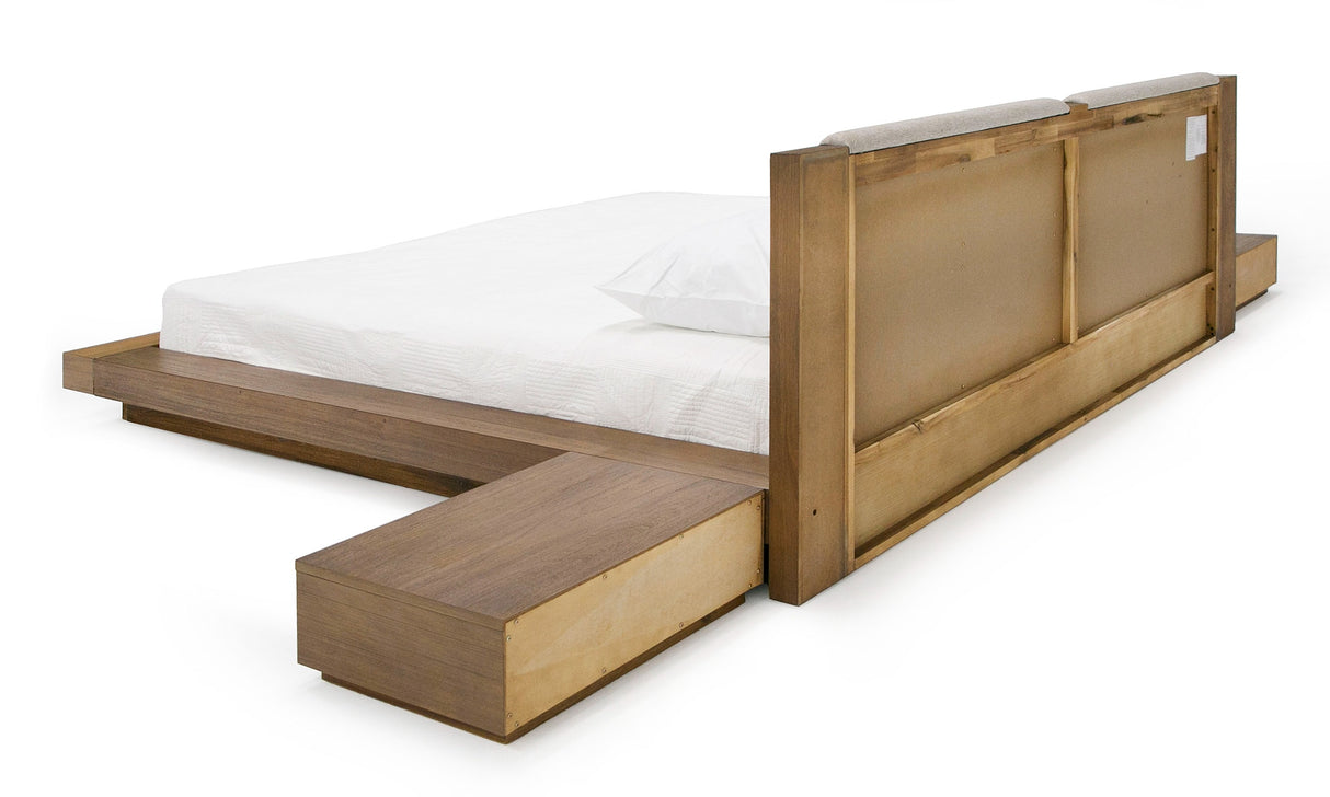 Queen Fantasia - Contemporary Walnut & Grey Bed with Two Nightstands - View Image 1