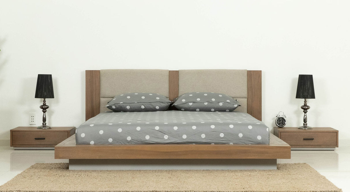Eastern King Fantasia - Contemporary Walnut & Grey Bed with Two Nightstands - View Image 1
