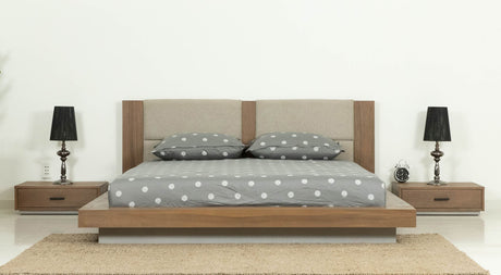 Eastern King Fantasia - Contemporary Walnut & Grey Bed with Two Nightstands - View Image 1