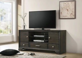 Contemporary TV Stand 1pc Rich Dark Finish Metal Hardware Sliding Doors Open Shelves Lower Drawers Wooden Living Room Furniture Brown - sold by Home Elegance USA