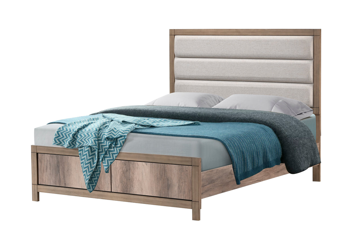 1pc Contemporary King Size Bed Upholstered Headboard Channel Tufting Element Weathered Gray Finish Rustic
