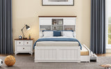 2 Pieces Wooden Captain Bedroom Set Full Bed with Trundle and Nightstand,White+Walnut - BS205271AAK - image - 21