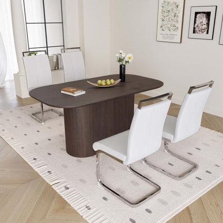 63 'medieval modern brown style MDF dining table and PU armless dining chair set 4. Assemble Desktop and Silver plated metal leg dining chair set, suitable for home&kitchen - sold by Home Elegance USA