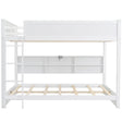 White Queen over Queen Bunk Bed with Storage Cabinets and USB Ports, Pine Wood+MDF
