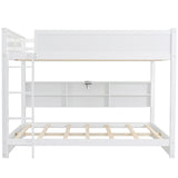 White Queen over Queen Bunk Bed with Storage Cabinets and USB Ports, Pine Wood+MDF