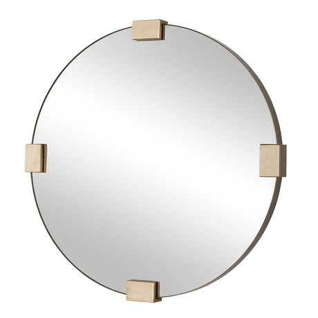 Russo Travertine Round Mirror Bronze / Brown / Gold - Beige by Uttermost - View 3