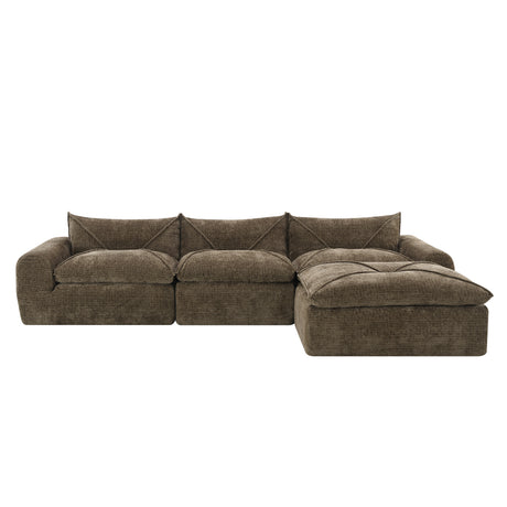 116'' Fully Compressed Sofa with High Density Foam, Integrated Backrest&Seat Cushion, Decorative Edging, Legless Design without Frame, No Assembly Required, Free Combination, Particle Chenille - sold by Home Elegance USA
