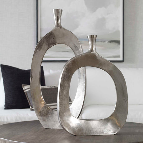 Cierra Aluminum Vases (Set of 2) - Silver by Uttermost - View 4