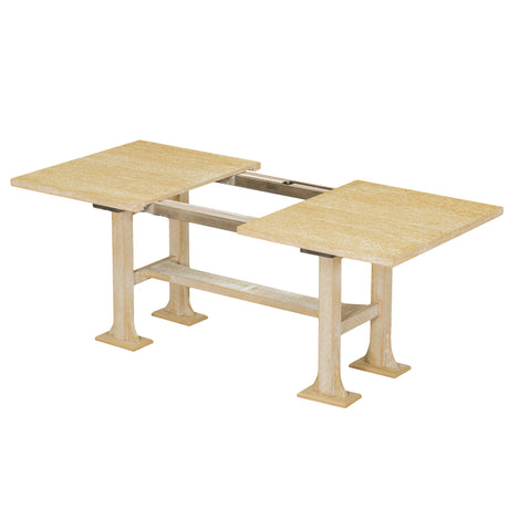 TOPMAX Farmhouse 76inch 6-Piece Extendable Dining Table Set with Trestle Base, Upholstered Chairs & Bench, Natural Wood and Light Gray Fabric - sold by Home Elegance USA