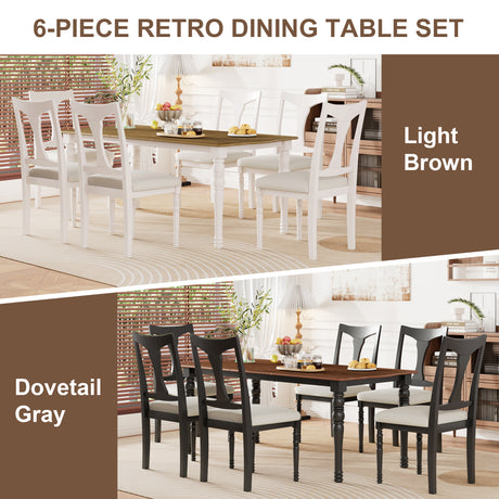 7-Piece Dining Table Set, 60inch to 78inch Extendable Wood Dining Table with Removable Leaf, Kitchen Table Set with 6 Upholstered Side Chair, Dining Table Set for 6 - sold by Home Elegance USA