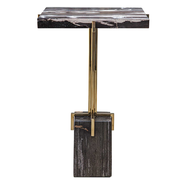 Rowman Petrified Wood Accent Table - Bronze / Dark Brown by Uttermost - View 1
