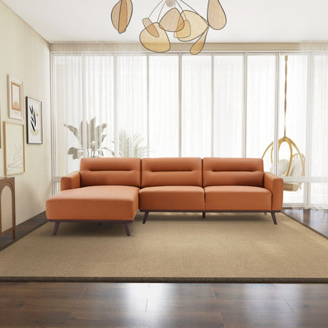 Ella Mid Century Modern L-Shaped Cognac PU Leather Left Sectional Couch with Solid Wood Frame - sold by Home Elegance USA