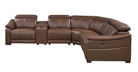 Leather Match Modular Sectional with Recliner Seat and Adjustable Headrest and Storage Console with Cup Holders - sold by Home Elegance USA