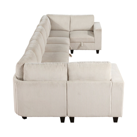 8-Piece Modular Sectional with Storage Seats, Side Pockets, Charging Ports Beige Corduroy Fabric Modern Living Room Sectional Couch Solid Wood Furniture - sold by Home Elegance USA