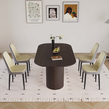 63 'medieval modern brown style MDF dining table and PU dining chair set 4. Assemble Desktop and black metal leg dining chair set, suitable for home&kitchen - sold by Home Elegance USA