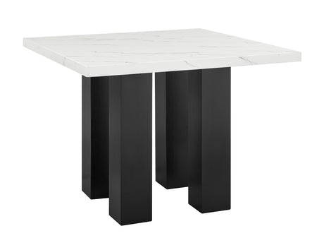1pc Contemporary Transitional Counter-Height Square Dining Table Faux Marble Top Black White Wooden Stone