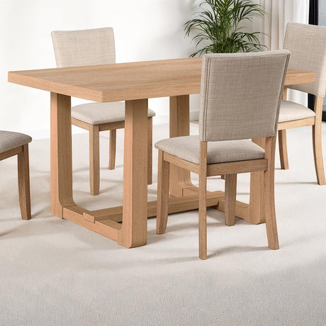 Transitional Style 5pc Dining Set Natural Finish Dining Table Trestle Base Table 4x Side Chairs Dining Room - sold by Home Elegance USA