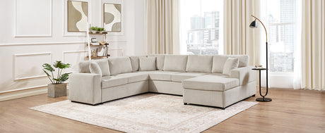 Oversized Sectional Sofa 115.3' U-Shaped Sofa with Chaise Lounge and Three Soft Throw Pillows, Light Gray Corduroy, 115.3' x 90.5' - sold by Home Elegance USA