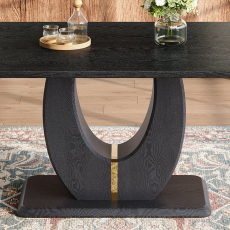 Black Wood Grain Dining Table Set for 4 people, 63' Modern MDF Dining Room Table Set .Paired with 4 Brown Suede Fabric chairs with decorative buckle design on the backrest.For Dining Room,Kitchen,etc. - sold by Home Elegance USA