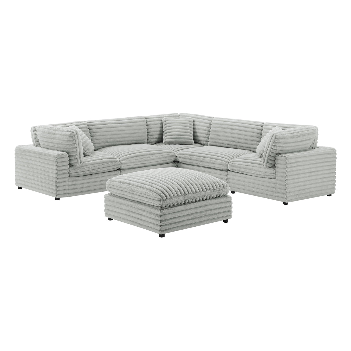Jenny 6-Piece Modular Sectional in Ultra Plush Gray Polyester Cord-Like Fabric