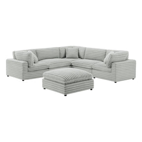 Jenny 6-Piece Modular Sectional in Ultra Plush Gray Polyester Cord-Like Fabric - sold by Home Elegance USA