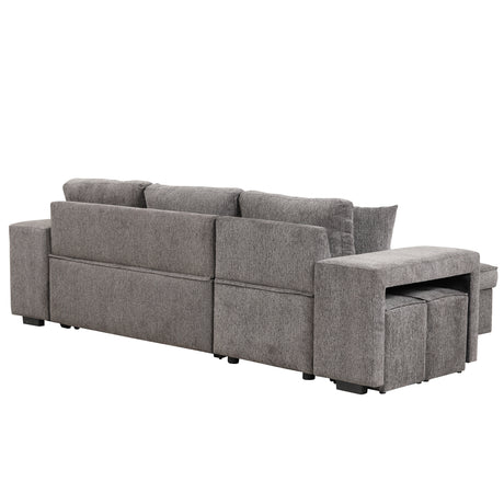 104.5' Modern L-Shape 3 Seat Reversible Sectional Couch, Pull Out Sleeper Sofa with Storage Chaise and 2 Stools for Living Room Furniture Set,Knox Charcoal (old sku:SG000431AAA) - sold by Home Elegance USA