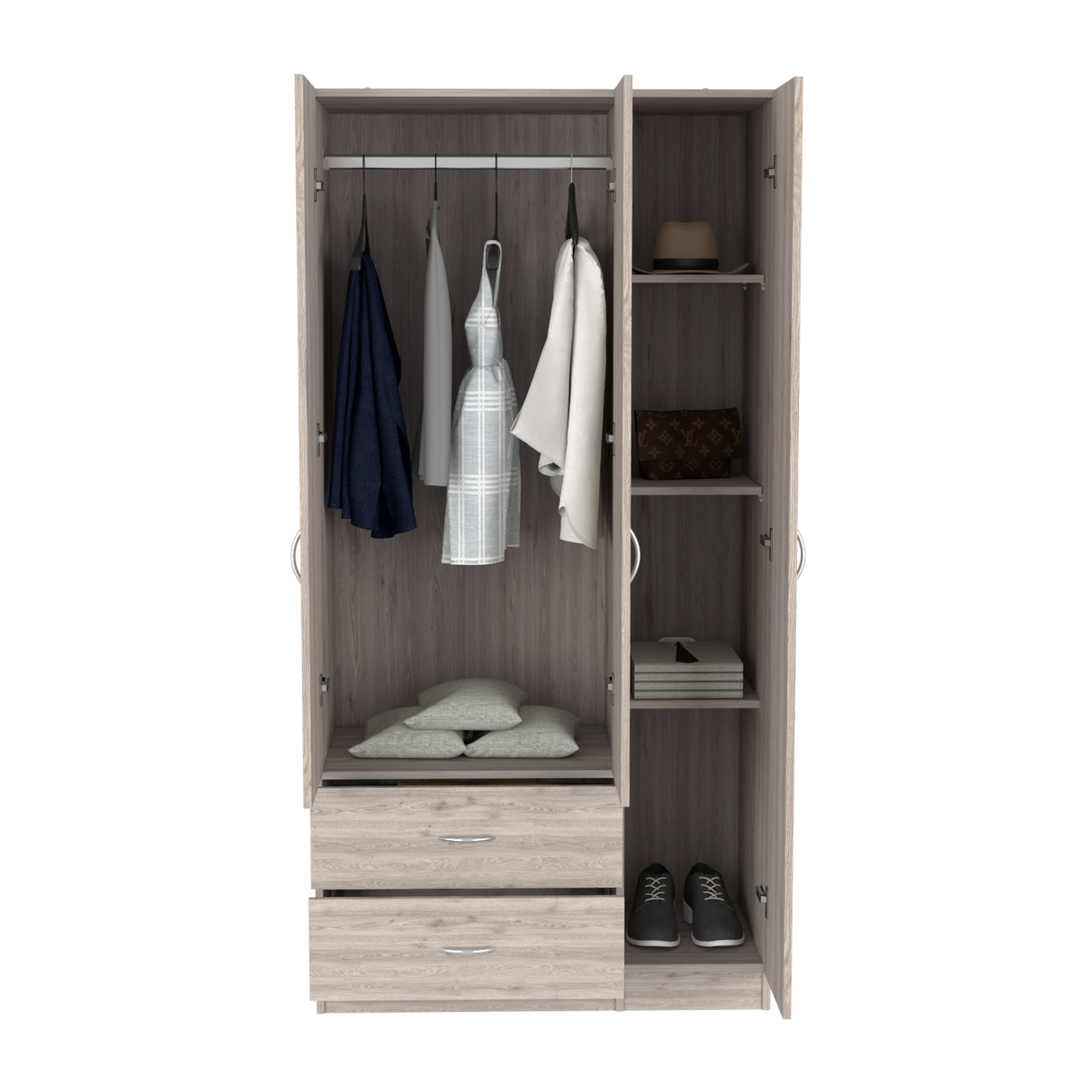 Three Door Armoire Clark, Bedroom, Light Gray - sold by Home Elegance USA