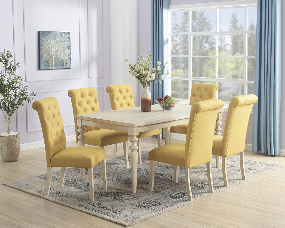Amonia 7-piece Dining Set, Turned-Leg Dining Table with 6 Tufted Chairs