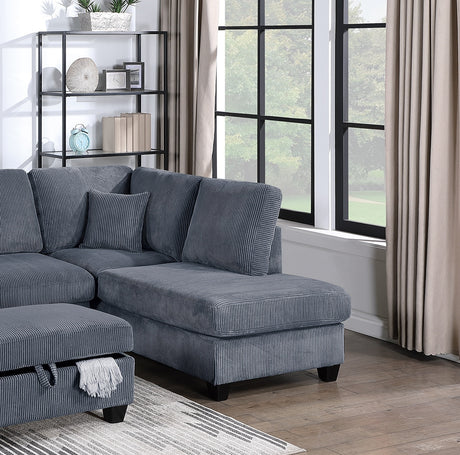 Contemporary Dark Gray 3pc Sectional Set Corduroy Upholstered LAF Sofa RAF Chaise Ottoman L-Sectional Living Room Furniture - sold by Home Elegance USA