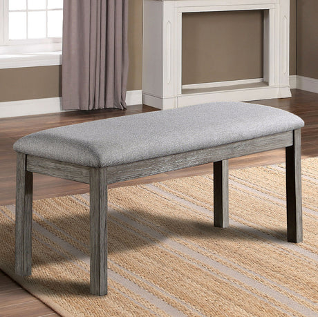 Dining Table 4x Side Chairs Bench 6pcs Dining Set Grey Finish Dining Room Furniture Fabric Seat Rustic Style - sold by Home Elegance USA