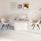 63' medieval modern cream style MDF dining table and 4 sets of black metal leg PU decorative chairs. Assemble desktop and artificial leather dining chair set, suitable for home& kitchen