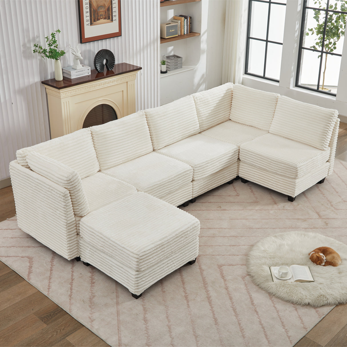 Corduroy Sectional Couch with Storage, U Shaped Sectional Sofa with Ottoman, Modular Sectional Couches for Living Room