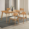 Casual Farmhouse Dining Set 5pcs Table and Side Chairs Beige Fabric Upholstered Curve Back Wooden Furniture